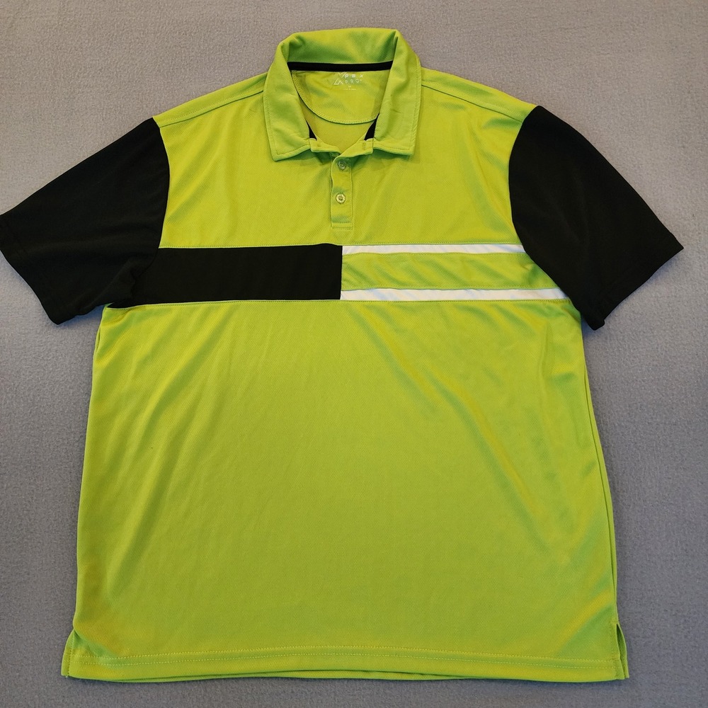 PBX Pro Mens Polo Shirt Medium Neon Lime Green Black Colorblock Athletic Golf